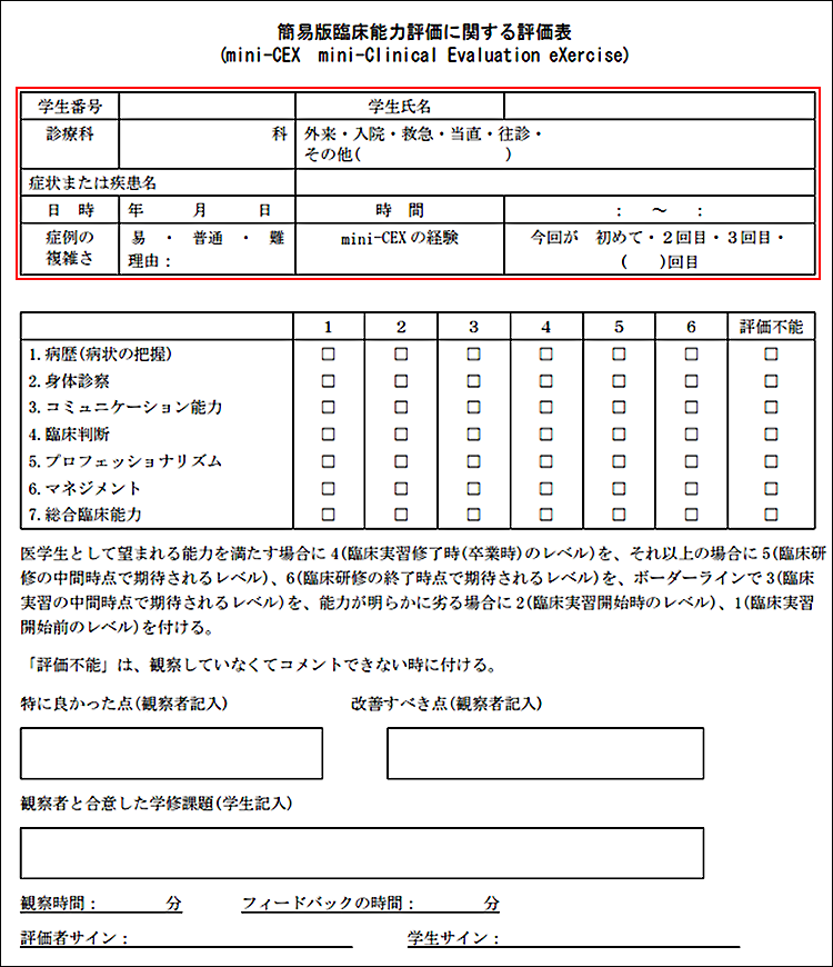 ABIMのMini-CEX評価票