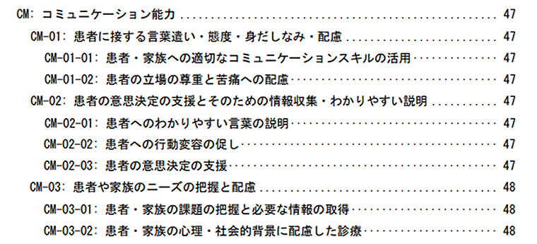 医学教育コアカリ電子版で「コミュニケーション能力」と検索