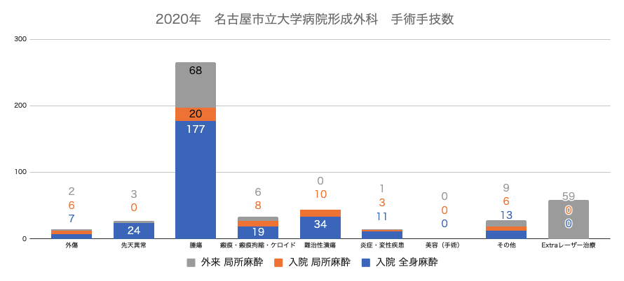 2020年　名古屋市立大学病院形成外科　手術手技数